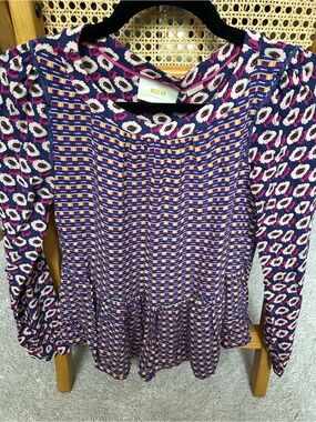 Anthropologie Purple Multi-Print Peplum Tunic